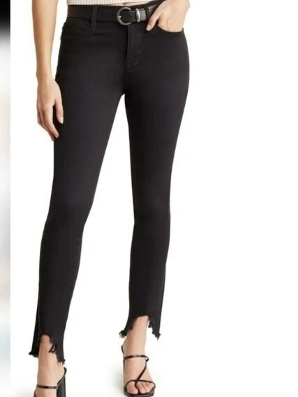 Frame Denim Le High Skinny Black Jeans with Distressed Ankle 26"